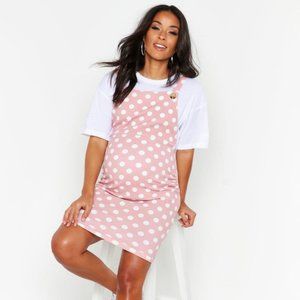 Boohoo Maternity Rose Polka Dot Pinafore Dress Sz 8